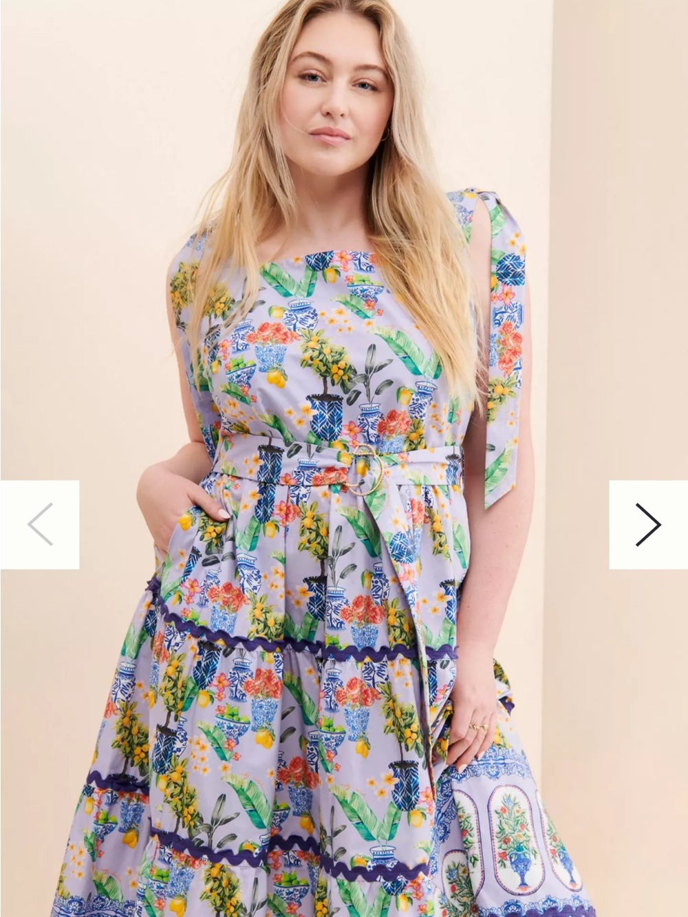 Floral Tie-Shoulder Midi Dress in Light Lavender size small women’s